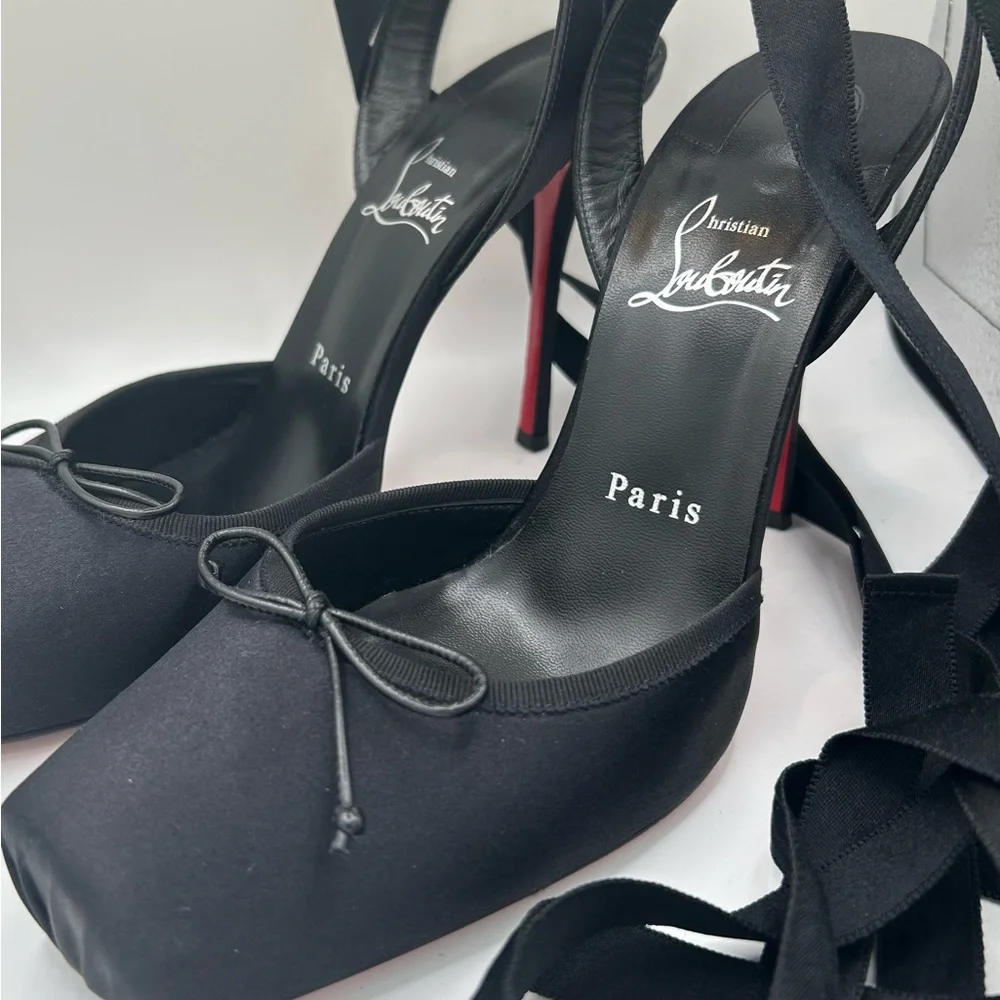Christian Louboutin Black Ballerina Stilettos w/ Signature Red Soles Size 10 US - Picture 13 of 16